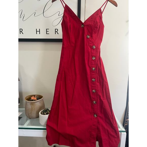 Express Dresses & Skirts - Red A-Line Dress with Wood Button Details